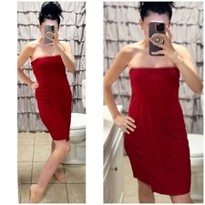 Gianni Versace Couture 44 Sz 8 6 Red Strapless Faux Wrap Slinky Dress Formal