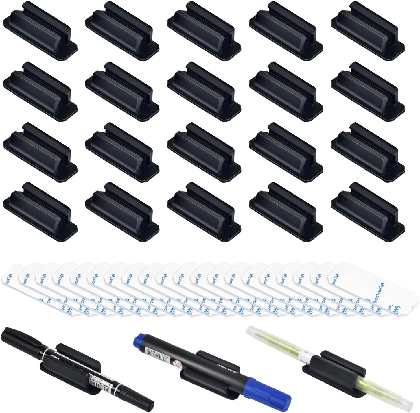 20 Pack Pen Holder Silicone,Adhesive for Desk,Marker Clip Black