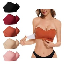 Women's Strapless Gathered Front Buckle Underwear Non Slip Silicone Strip Bra