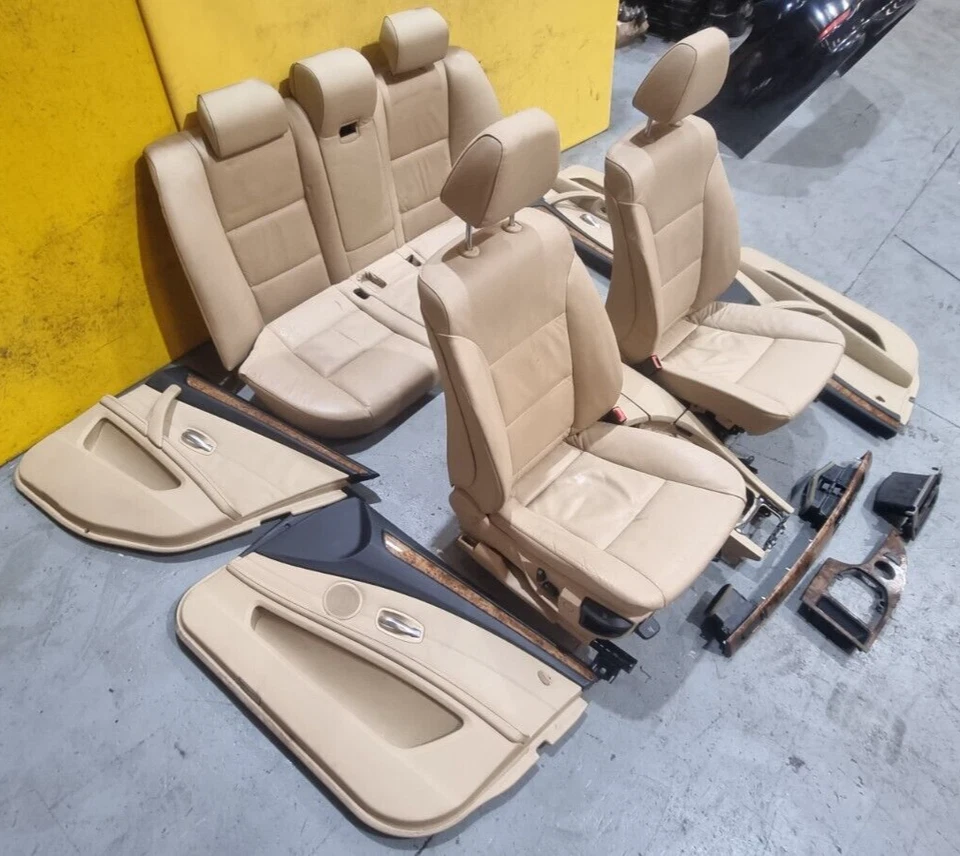 BMW 5 SERIES E60 525i 530D 07-10 BEIGE LEATHER SEATS, TRIMS & DOOR CARDS - Image 3 of 4
