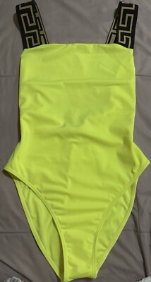 Auth Versace Acid Yellow Greca One-Piece Swimsuit size 2