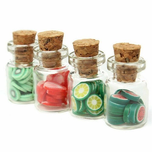 5Pcs Dollhouse Miniature Food Fruit Slices Glass Jar Cork Bottle Kitchen Decor - Picture 2 of 5
