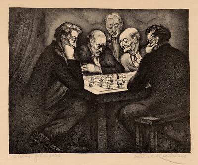 SAUL RABINO, 'CHESS PLAYERS', lithograph, c. 1938, WPA