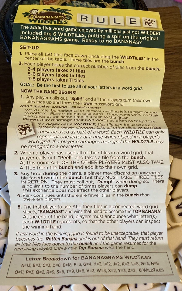 Bananagrams Wild Tiles Word Game w/ wild tiles & Rule Sheet LNWT - Image 4 of 4