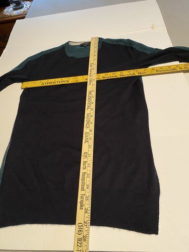 Rag and Bone NY Cashmere Sweater Navy/Green Side Slits Y2K Preppy Academia Sz XS - Picture 6 of 8