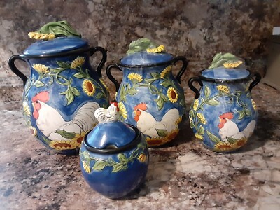 2007 BLUE SKY ELISABETH PAHLE Roster Canister Set And Sugar Bowl