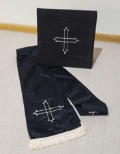 VINTAGE PRIEST CATHOLIC MASS VESTMENTS BURSE & STOLE BLACK SILK 4