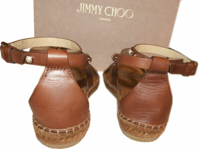 Jimmy Choo DENISE Cognac Espadrille Sandals Pearls Shoes