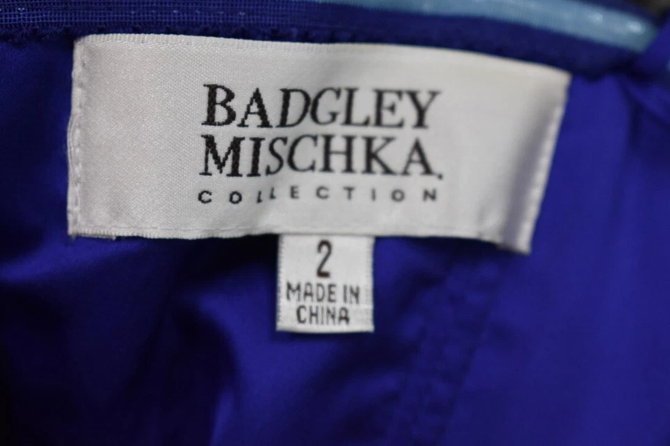 Vestido de noite longo BADGLEY MISCHKA azul seda chiffon tamanho 42EUA à venda - Imagem 3 de 4