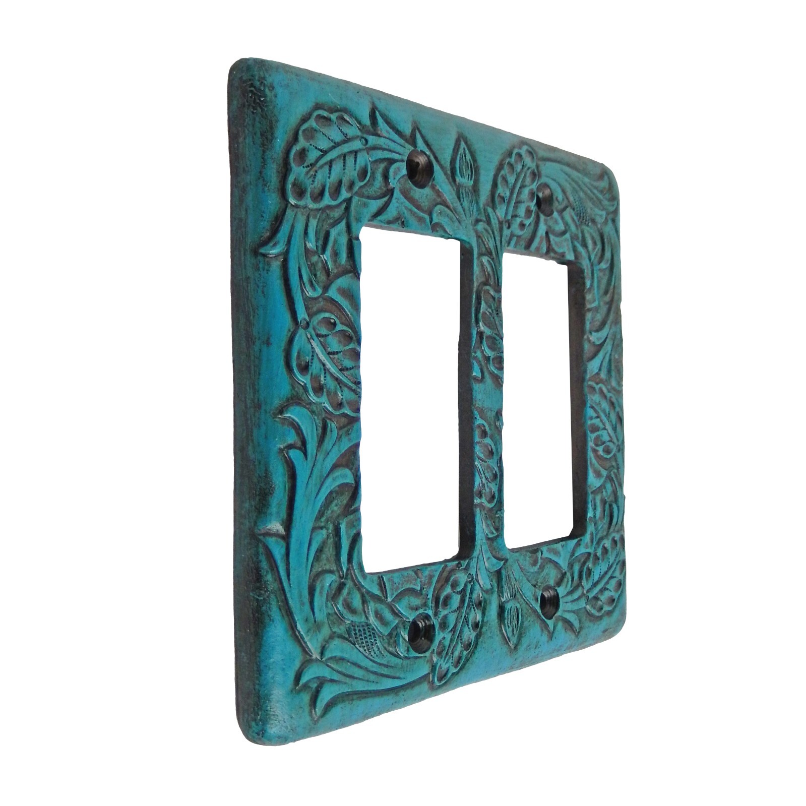 Turquoise Switch Plate Cover Embossed Floral Design Rustic Western Rocker Outlet