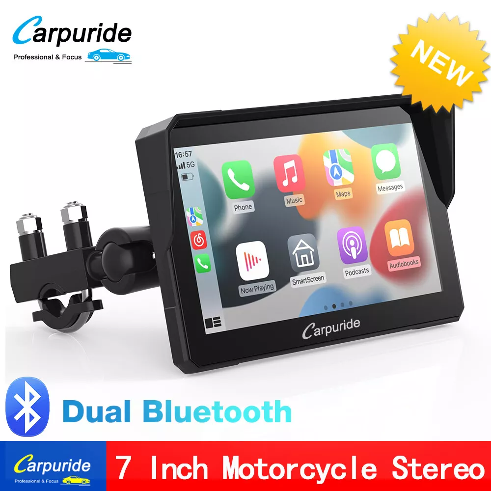 Carpuride Motorcycle Stereo Wireless Apple CarPlay Bluetooth Radio Android  Auto