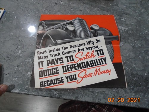 1937 DODGE  TRUCK SALES BROCHURE FOLDOUT POSTER ORIGINAL  NOT A COPY 