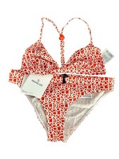 Moncler Womens Logo Printed Two Piece Bikini Red White size M NWT. Msrp 515