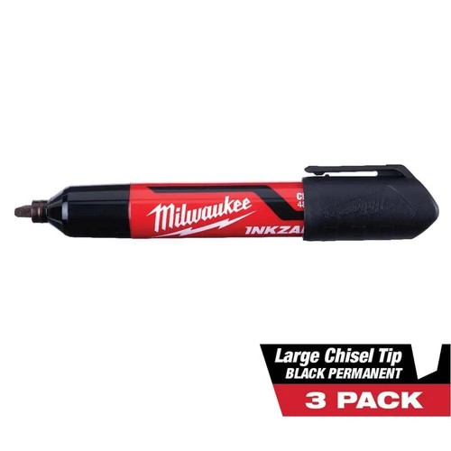 INKZALL Black Large Chisel Tip Jobsite Permanent Marker (3-Pack)