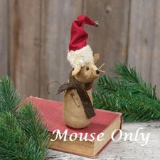 NEW Primitive SANTA HAT MOUSE Rustic CHRISTMAS Fabric Cloth 6"Tx2"Wx 1.5"D Scarf