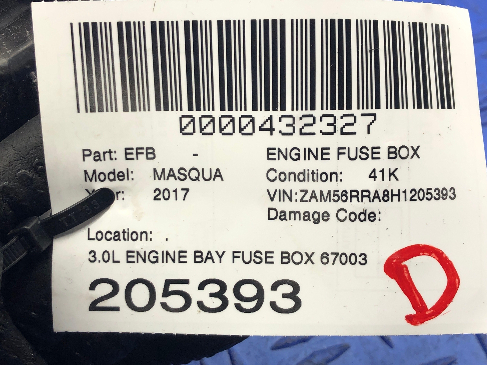 2017-2021 MASERATI QUATTROPORTE 3.0L ENGINE BAY FUSE BOX 670036388 OEM 2018 2019