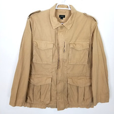 VTG J.Crew Men Field Utility Jacket Sz L Beige Cotton Zip Up Pockets Outwear