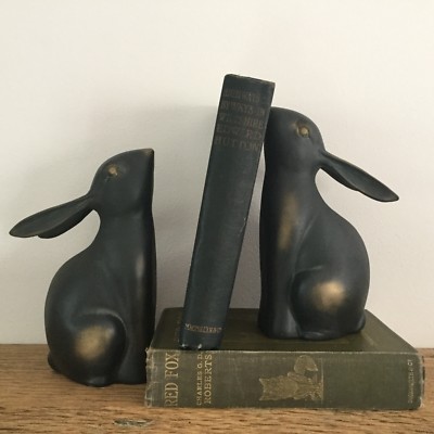 Bronze Style Rabbit Bunny Bookends Brown Bookcase Decoration Desk Hare ...