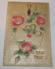 Vtg Embossed BEST WISHES Floral Postcard PRINTED GERMANY 1913 Schenectady, NY — photo 1