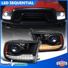 For 2009-2018 Dodge Ram 1500 2500 Black Projector Headlights Switchback Led Sq