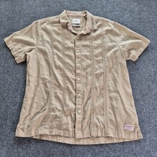 Scotch  Soda Shirt Mens Size Large Beige Pleated Front Short Sleeve Button Up