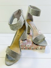 Bling Jewel Dress Sandals Gianni Bini Silver 8.5 Silver 3.75 Block Heal No Box