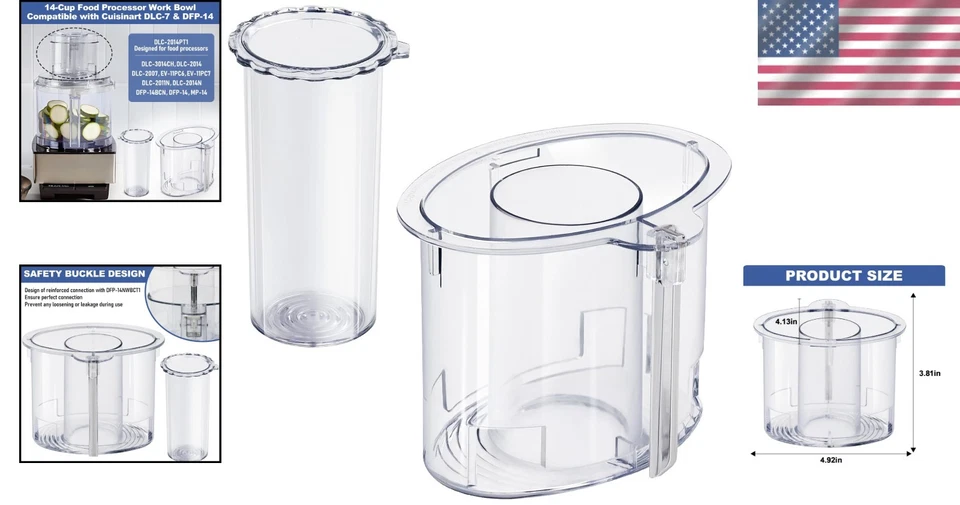 Food Processor Parts Replacement Bowl and Cover Set Fits DFP-14 DLC-2014 - Image 2 of 4