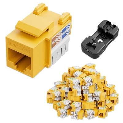 50 PCS Cat6 Keystone Jack 10Gbps RJ45 Ethernet PunchDown Adapter Yellow