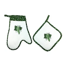 THE JOY TREE Embroidered Grapes Oven Mitt + Pot Holder Set of 2