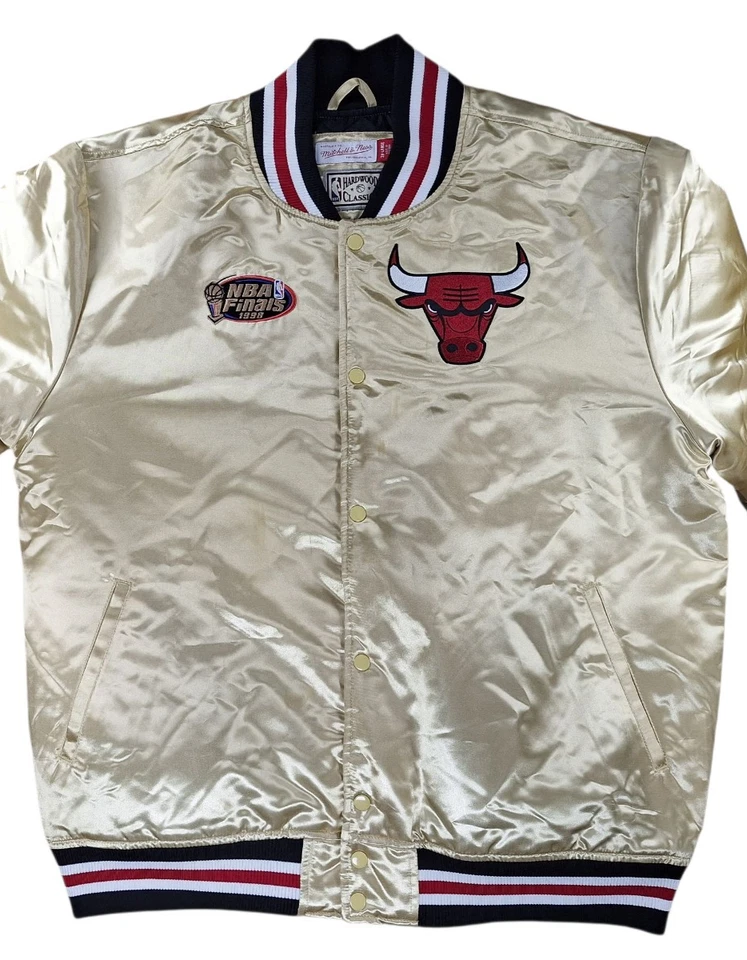 Chaqueta de Campeonato de las Finales de los Chicago Bulls 1998 oro satinado NBA talla 3XL a presión Foto 2 de 4