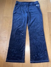 Juicy Couture Velour Navy Blue Straight Velour Pants Rhinestone Logo Flaw Y2K