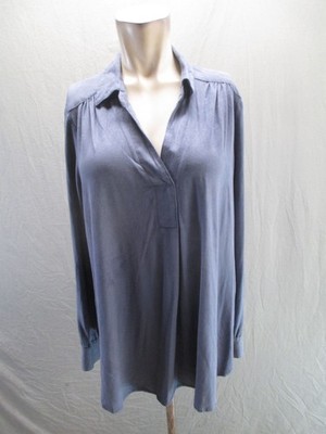 Caffe Marrakesh Size M Womens Gray Long Sleeve V Neck Collared Loose Top 044