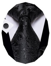 YourTies Black Floral Tie and Pocket Square Cufflinks Medium, A