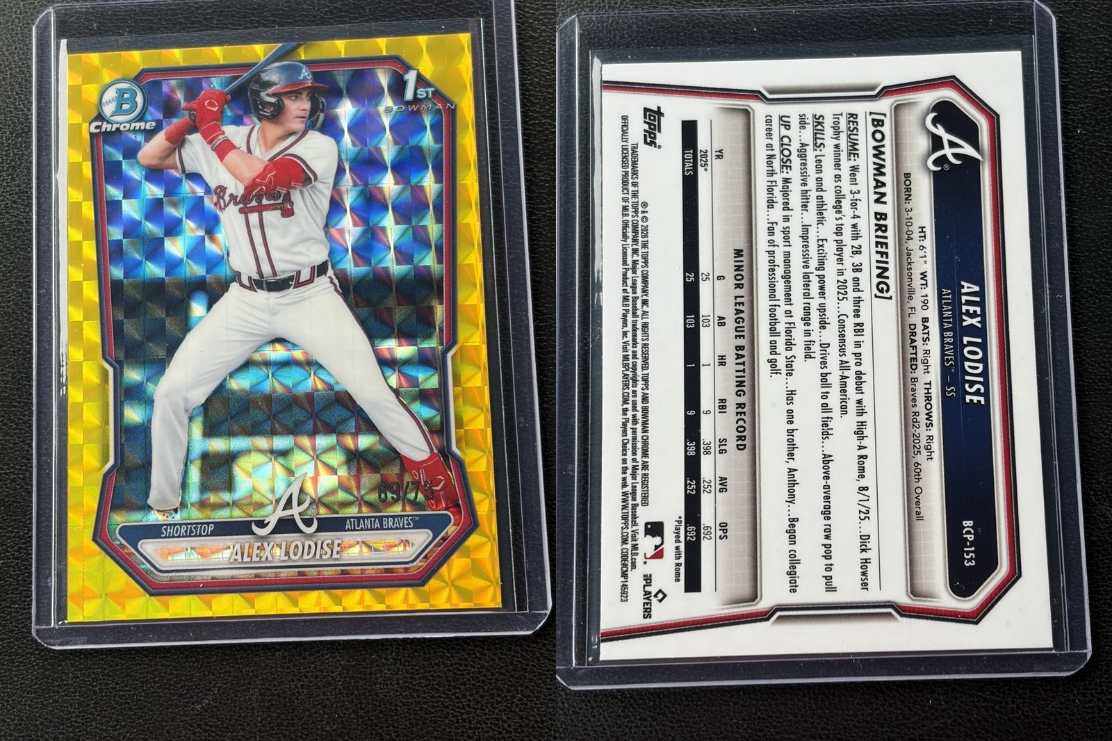 2026 Bowman Chrome yellow /75 ALEX LODISE #BCP-153 view 3