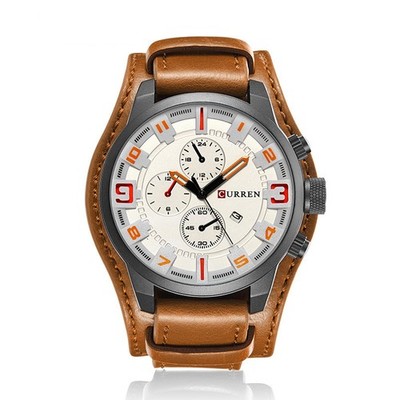 CURREN Men Military Watch Chronograph Leather Strap Waterproof Analog Quartaz