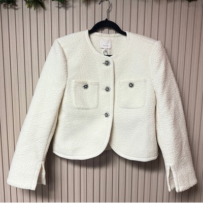 Cinq à Sept Women s Junia Collarless Jacket Ivory Size 8