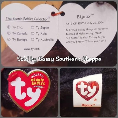 Ty Beanie Baby Bijoux The Dog With Tag Retired DOB July 21st 2004