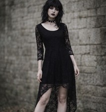 Dots Lace Dress 2X Witchy Fairy Gothic Dark Cottage Asymmetrical Hi Lo USA Made