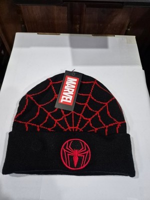 MENS MARVEL SPIDER WEB SPIDERMAN BLACK BEANIE HAT CAP ONE SIZE T
