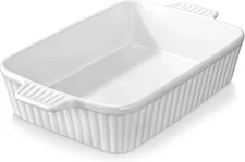 4.4QT 9x13 Ceramic Lasagna Pan, Microwave Safe, White
