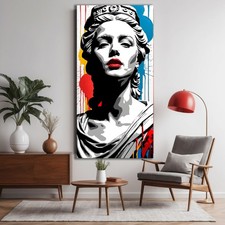 Quadro Dipinto a mano su Tela Stile Pop Art Statua Greco Romana Arredo Moderno