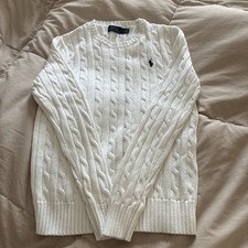 Polo Ralph Lauren Cable Knit Cotton Sweater In White. Size SP
