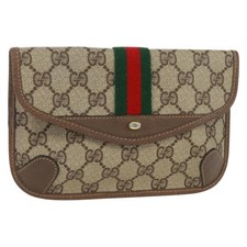 GUCCI GG Supreme Web Sherry Line Pouch PVC Beige Oro 89 01 021 Autore 171587V