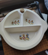 Vintage Excello Porcelain Baby Food Warming Divided Dish 3 Sections "3 Bears"