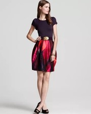 Alice + Olivia Andrea Poof Dress Silk Blend Dress. Purple Red Pink
