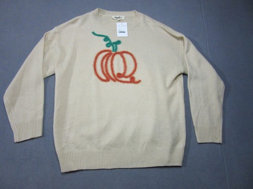 Haptics Pumpkin Sweater Womens Large Beige Holly Harper Knit Fall Halloween New