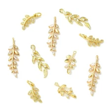 12pcs Leaf Charm Brass Cubic Leafy Branches Pendant for Earring Necklace Jewelry