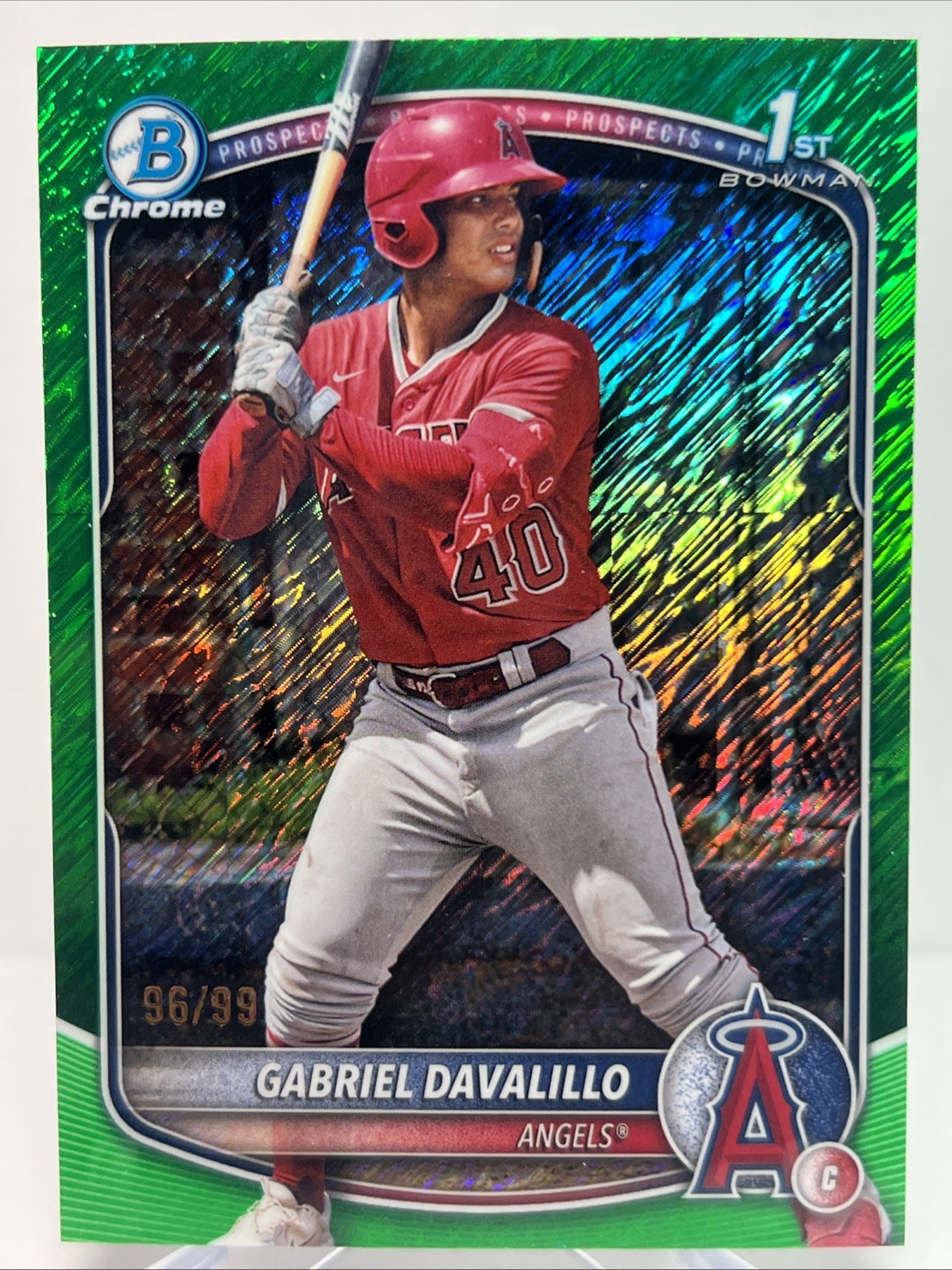 2025 Bowman Chrome Green Shimmer Refractor GABRIEL DAVALILLO 96/99 1st Bowman