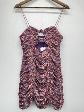 Zara size Small Women’s Purple Gold Cutout Front Ruched Bodycon Mini Dress NWT