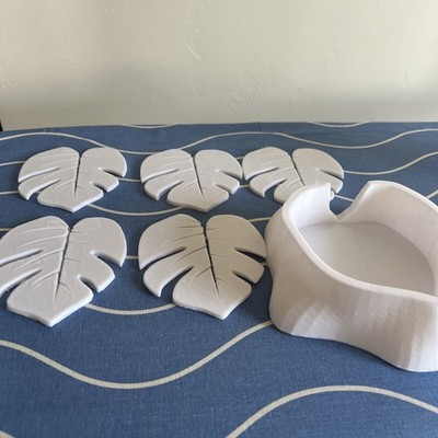 5 PCS Set Coaster with Tree Stomp Holder 3D Printed Elegant Durable Cup Mat